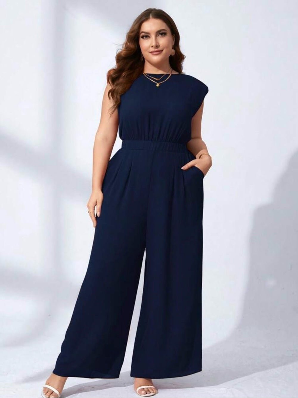 SHEIN Navy Wide Leg Jumpsuit